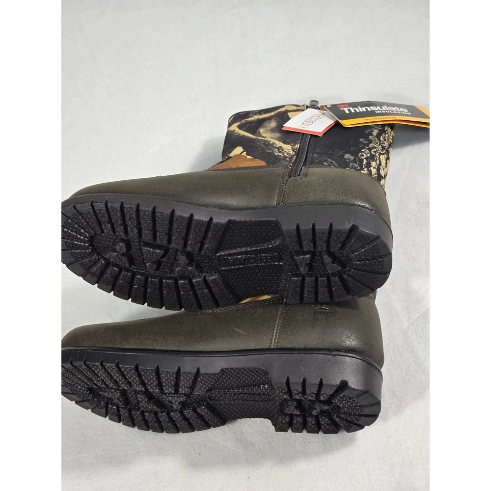 Tour Kids 5M Camo Winter Boots 3M Thinsulate Insulated Side Zip Brown Green